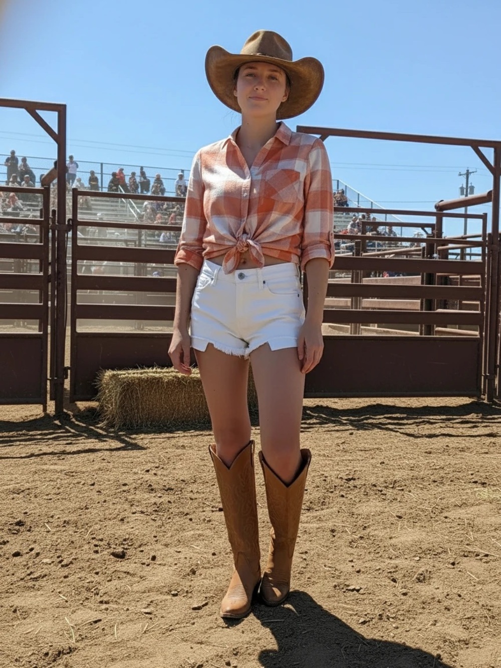 Old Ranch Women’s Coral & White Check Button-Up Shirt, Size Large